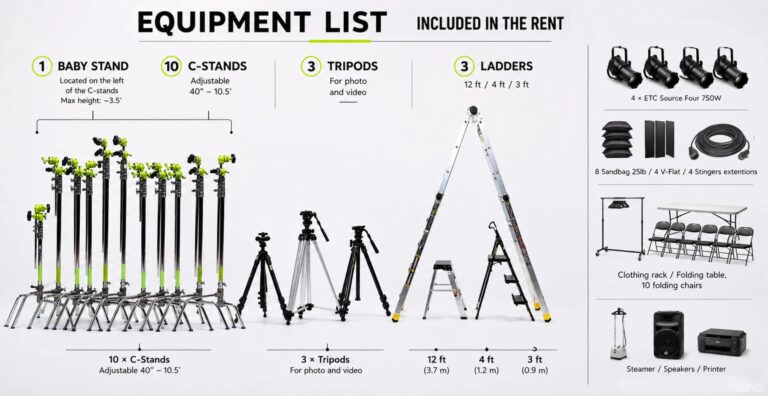 Photography Studio Equipment Included in Rental NYC